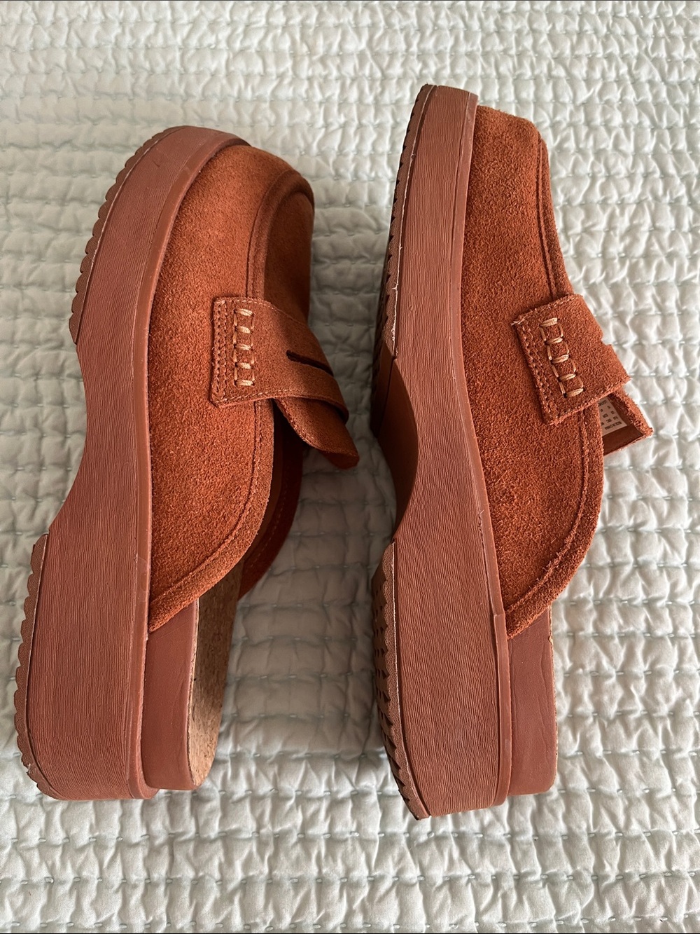 Suede Platform Mule Loafers in Rust - Picture 5 of 6